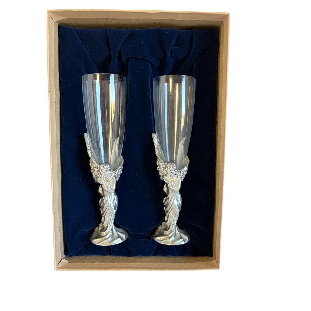 Seagull Pewter Angel Champagne‎ Flutes Set of 2 Wedding Anniversary Nova Scotia